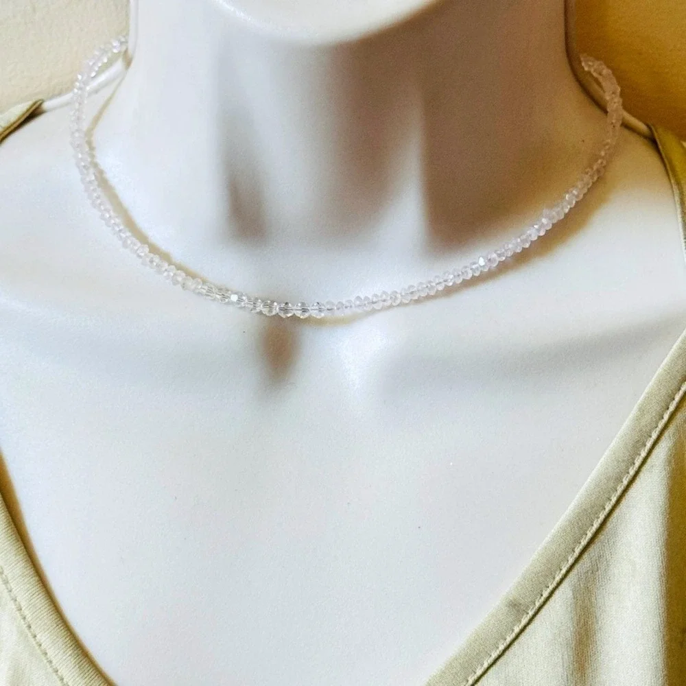 pink Rose Crystal Quartz Necklace natural genuine Gemstone‎ dainty thin strand